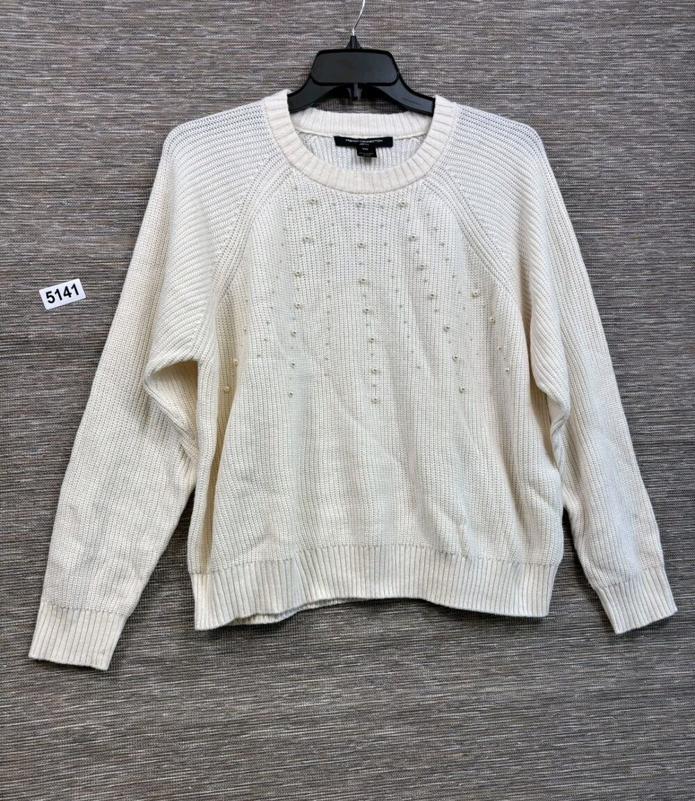 French Connection Women's Embellished Crewneck Pullover Sweater Size XXL Cream